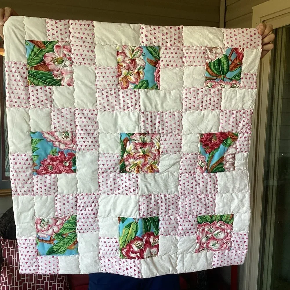NWT Hand Crafted Floral Patchwork Quilt - Pink and White for New Baby or Toddler